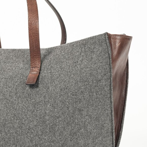 Brunello Cucinelli Grey Wool-Felt Leather-Trim Tote - Picture 6 of 10